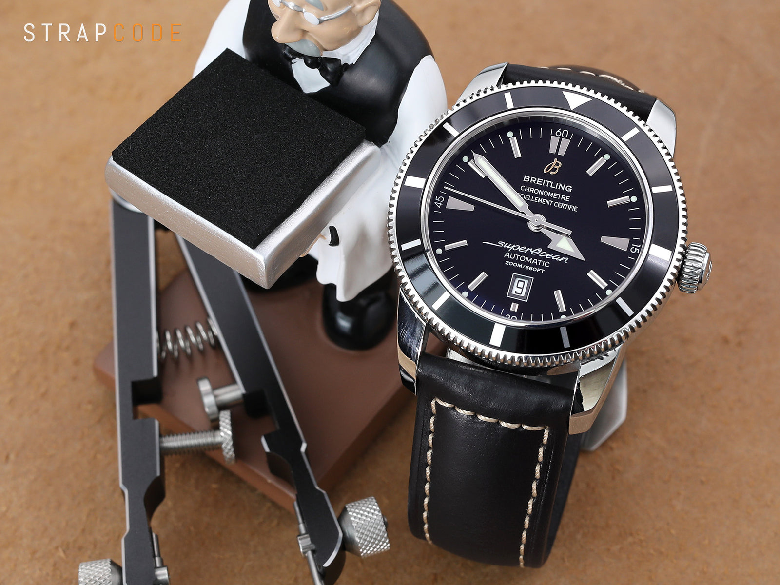 Breitling Superocean Heritage 46 A17320 pairs Black Tapered Leather Watch Band from Strapcode