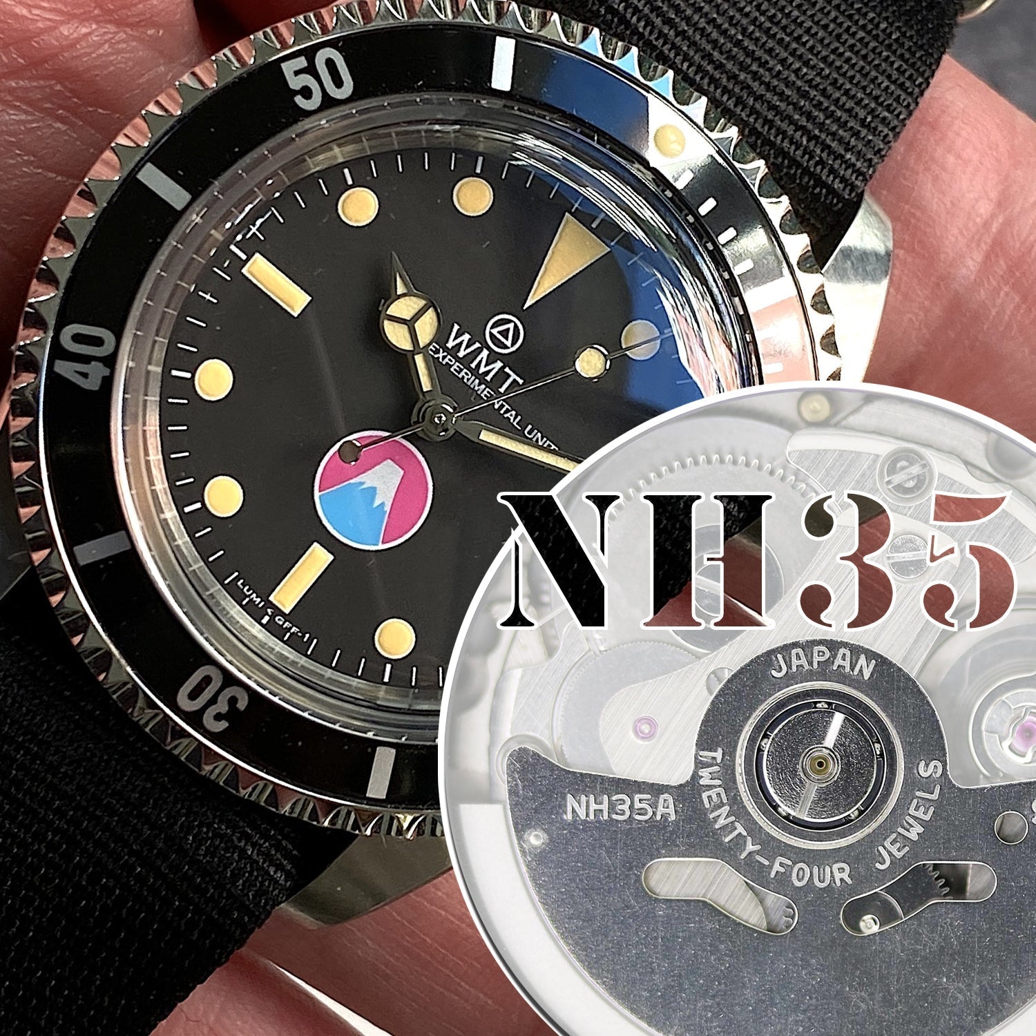 Seiko NH35 Movement WMT Royal Marine Fuji MT watch close up