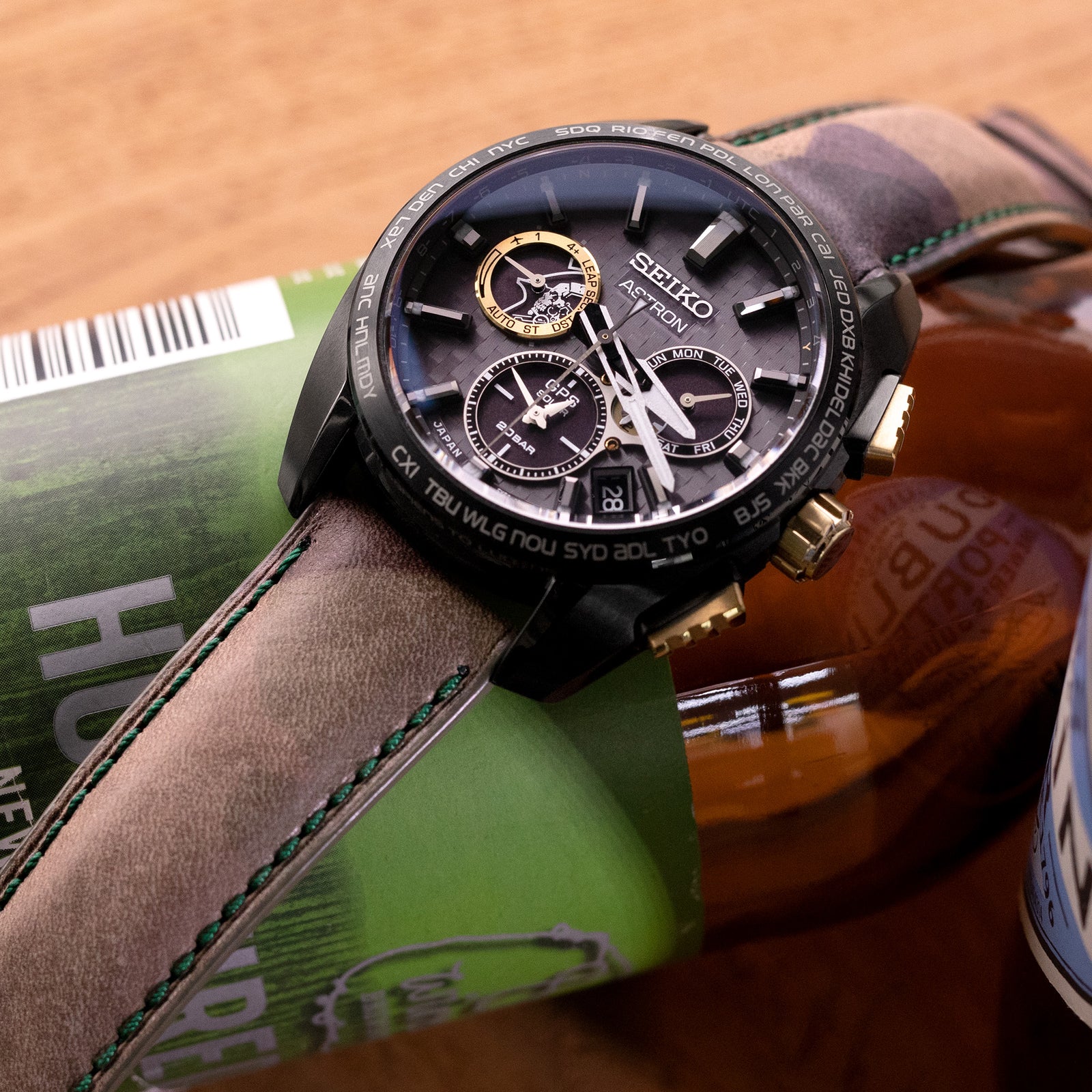 Correa de reloj italiana de cuero con diseño camuflaje forestal, liberación rápida, cónica, 19mm a 22mm