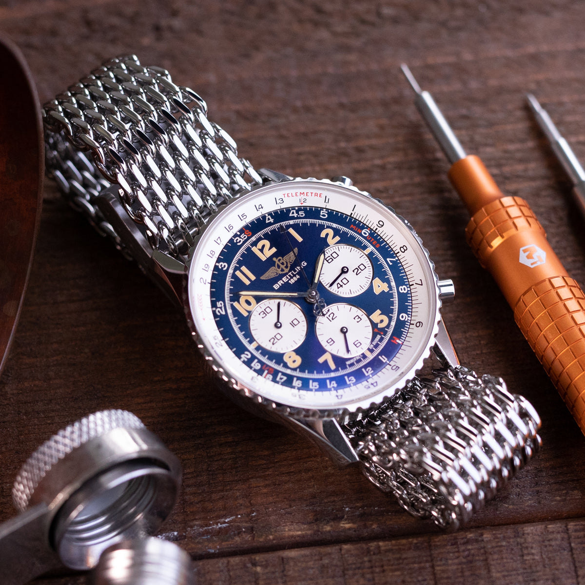 20mm Tapered Shark Mesh Polished Stainless Steel Watch Bracelet