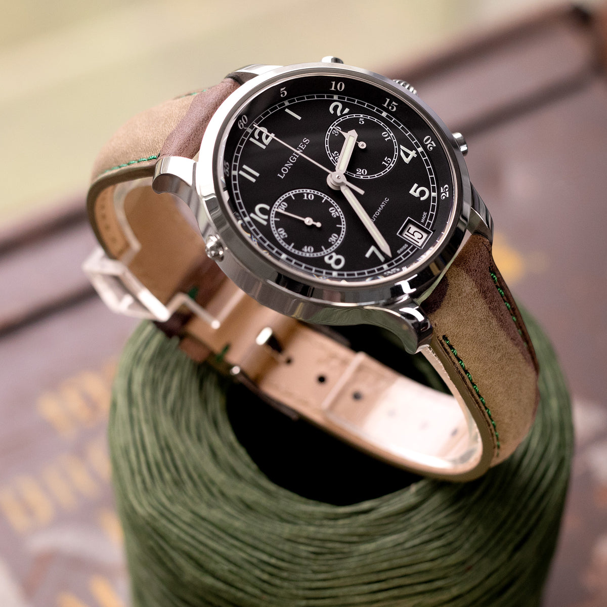 Correa de reloj italiana de cuero con diseño camuflaje forestal, liberación rápida, cónica, 19mm a 22mm