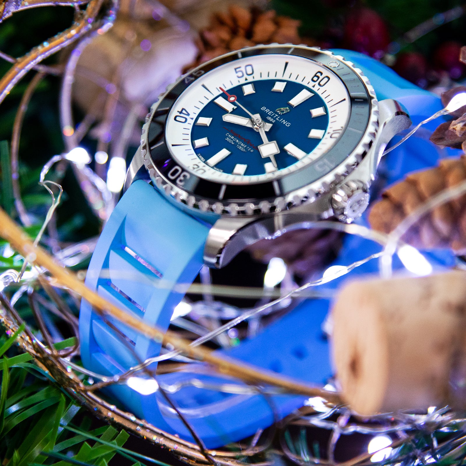 Sky Blue RM Vented FKM Rubber Quick Release Strap 20mm 22mm