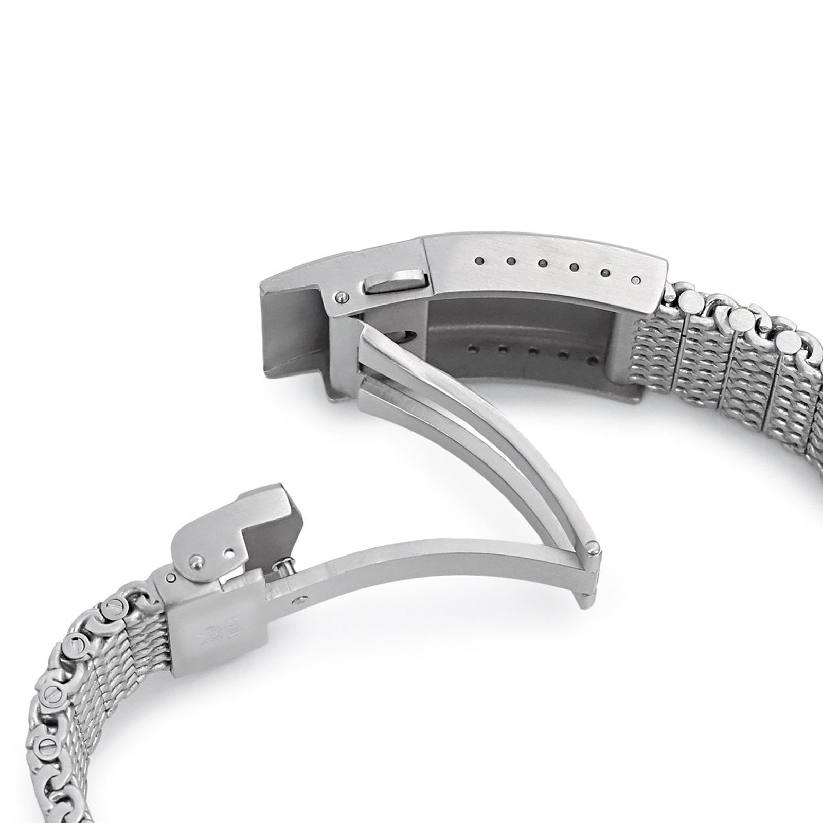 Correa de reloj Massy Mesh de extremo curvo compatible con Seiko 5 - 5kx, V-Clasp, cepillada