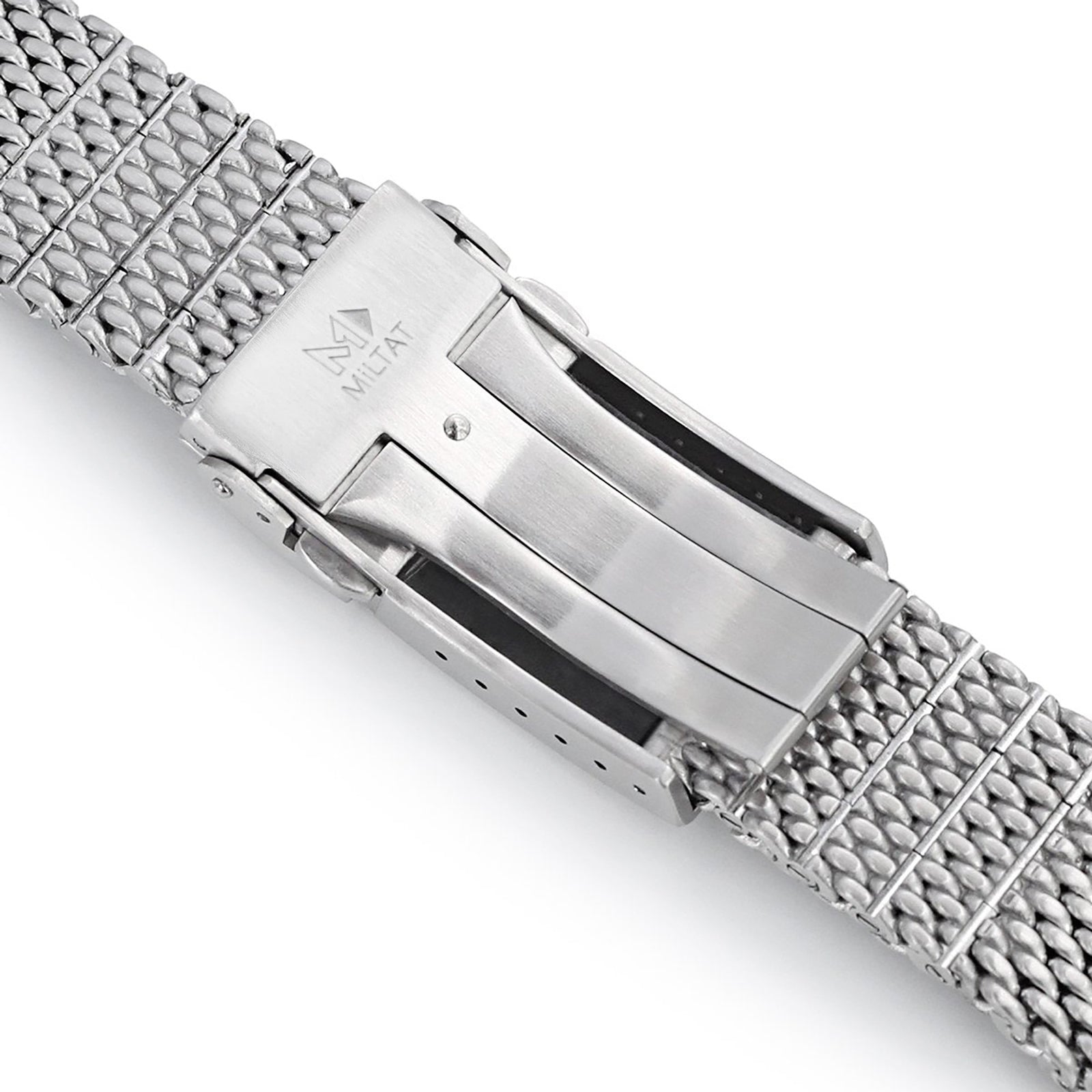 Correa de reloj Massy Mesh de extremo curvo compatible con Seiko 5 - 5kx, V-Clasp, cepillada