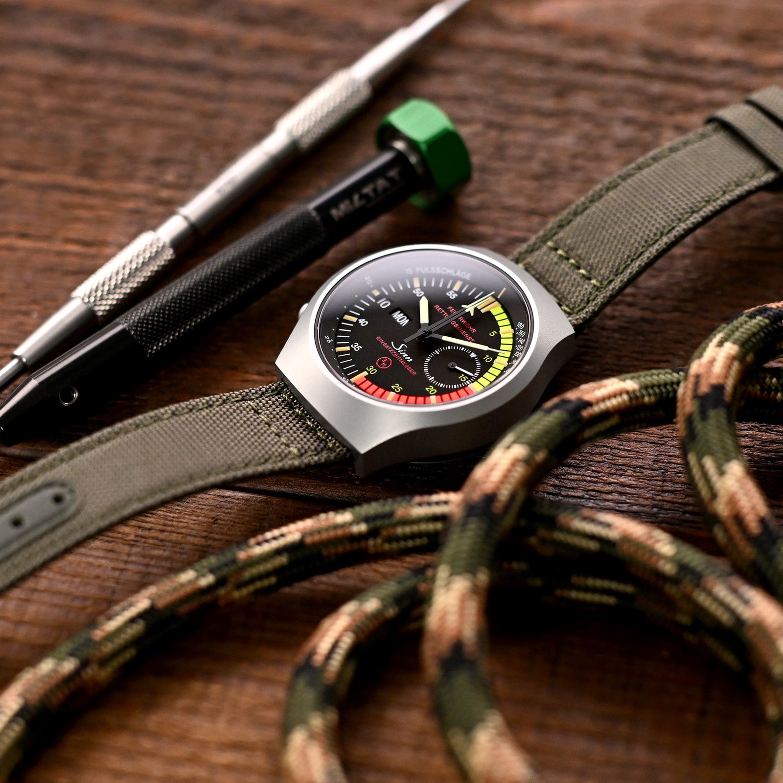 Q.R. Military Green Sailcloth Watch Band with leather lining, 19mm, 20mm or 23mmStrapcode watch bands