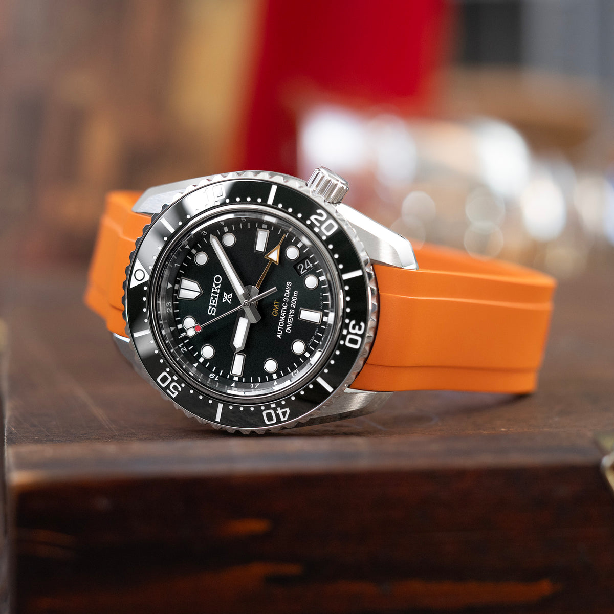 20mm Crafter Blue - Orange Rubber Curved Lug Watch Strap compatible with Seiko Baby MM200 &amp; Mini Turtles SRPC35