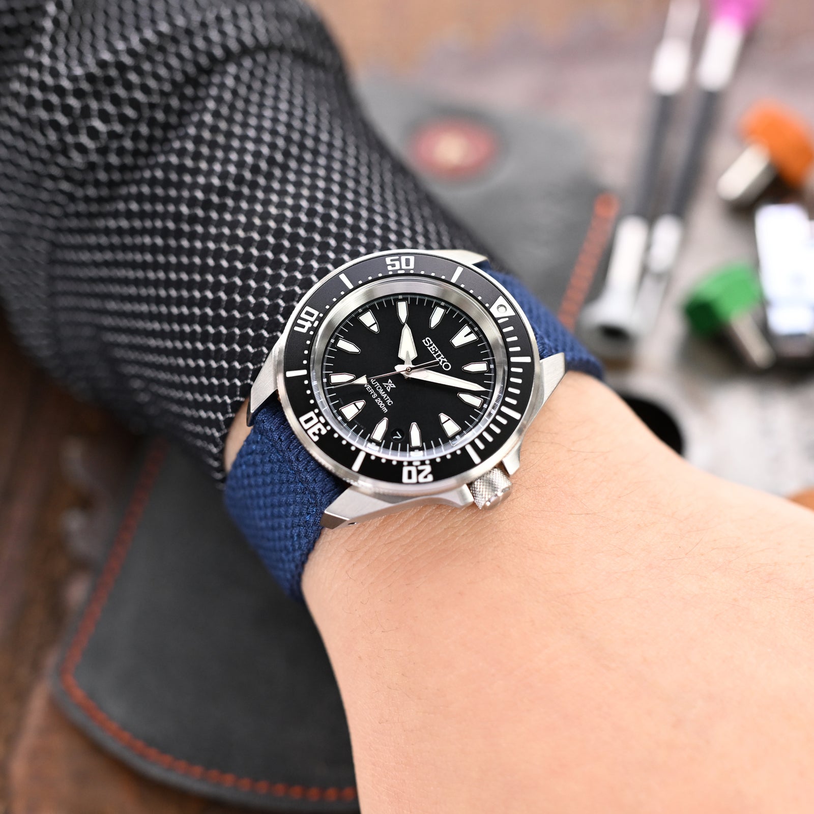 Navy Blue Premium Nylon Honeycomb Weave Quick release Watch Strap Strapcode Watch Bands