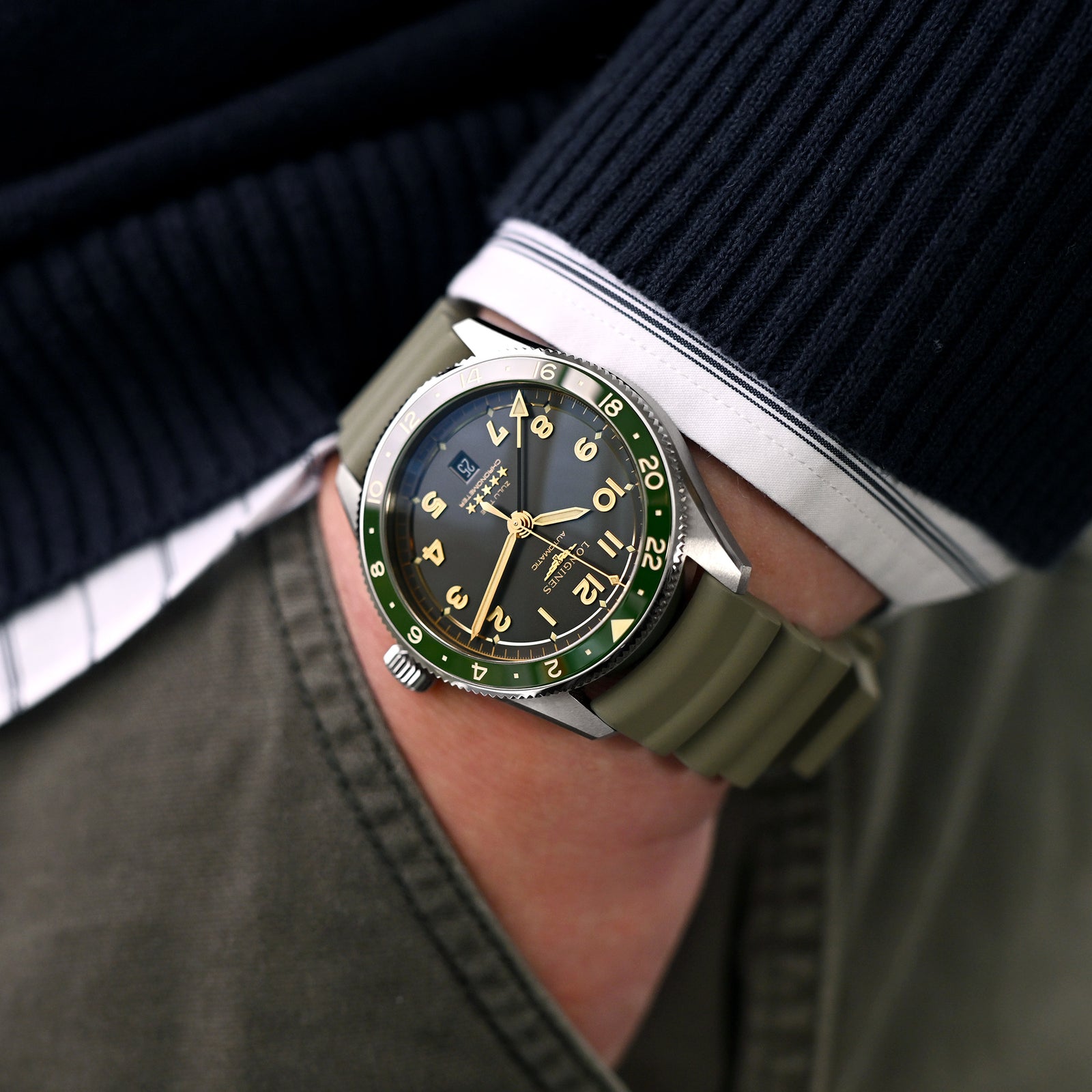 Q.R. Firewave Resilientes FKM-Kautschuk-Uhrenarmband mit gebogener Endstück, Aschgrün 22mm