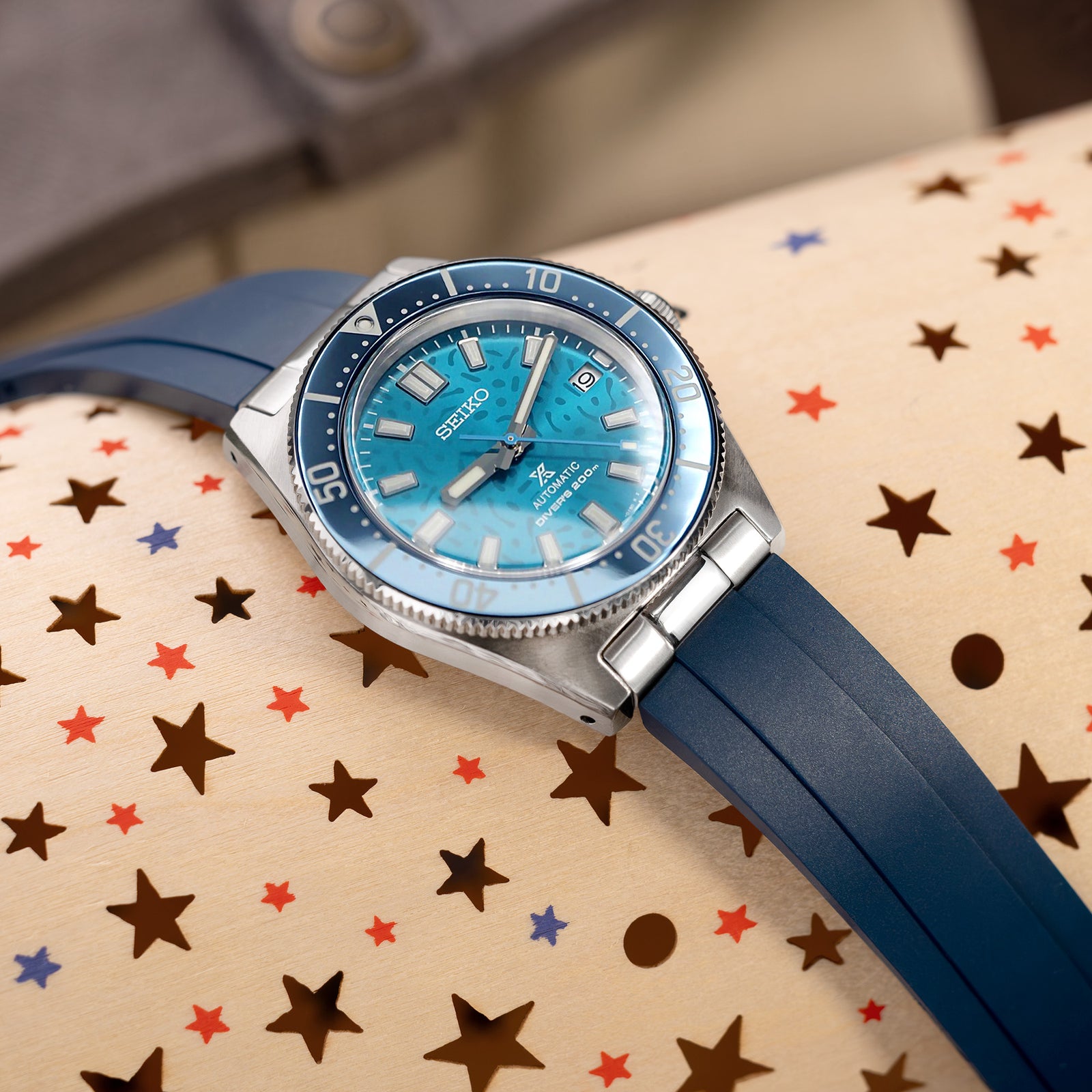 20mm Crafter Blue - MX03-143 Blue FKM Rubber Strap With End Links For Seiko 63MAS Diver 40.50mm SPB143 SPB145 Strapcode Watch Bands