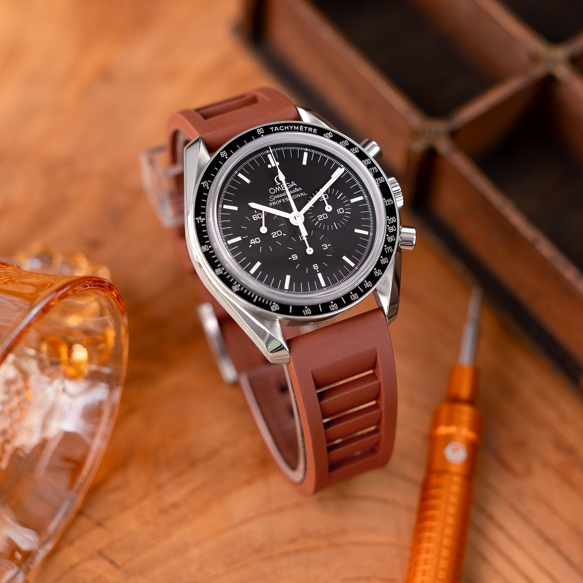 Brown RM Vented FKM Quick Release Rubber Watch Strap, 20mm