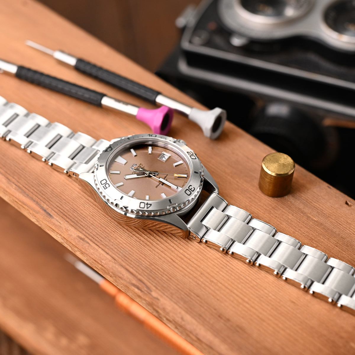 20mm or 22mm Metabind II (Pull-Twist) QR Watch Band Straight End Quick Release, 316L Stainless Steel Brushed Baton Diver Clasp