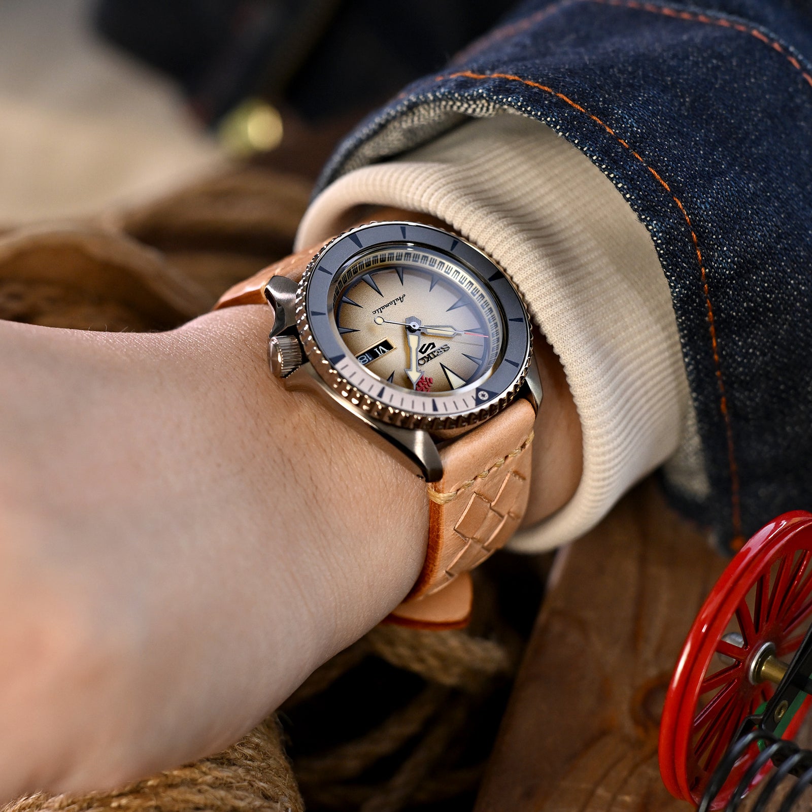 MiLTAT Zizz Collection 22mm Braided Calf Leather Watch Strap LV Beige Tan Stitches Strapcode Watch Bands