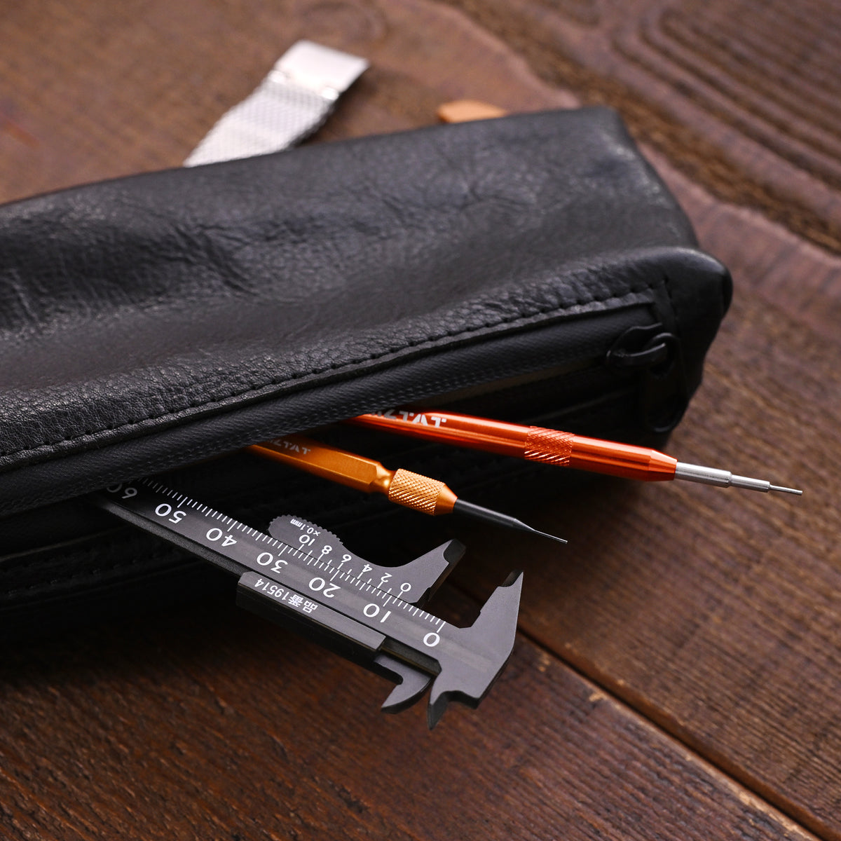 Leather Travel Watch Pouch with Zipper and Storage Compartments