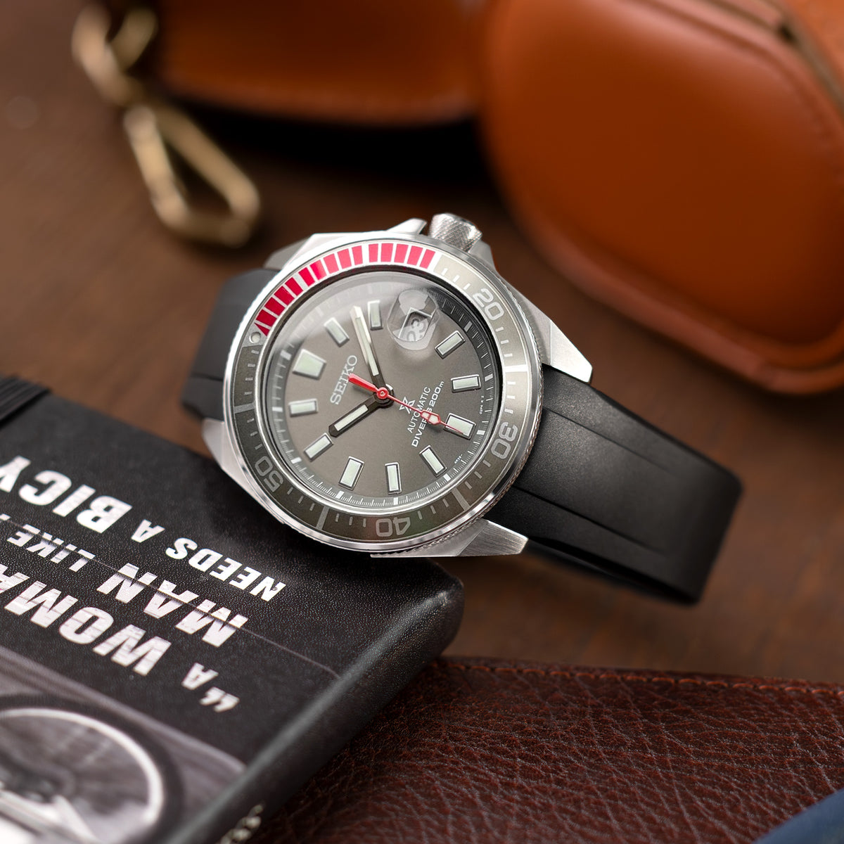 Crafter Blue 22mm Black Rubber Strap for Seiko Samurai SRPB51 SRPB09 SRPB53