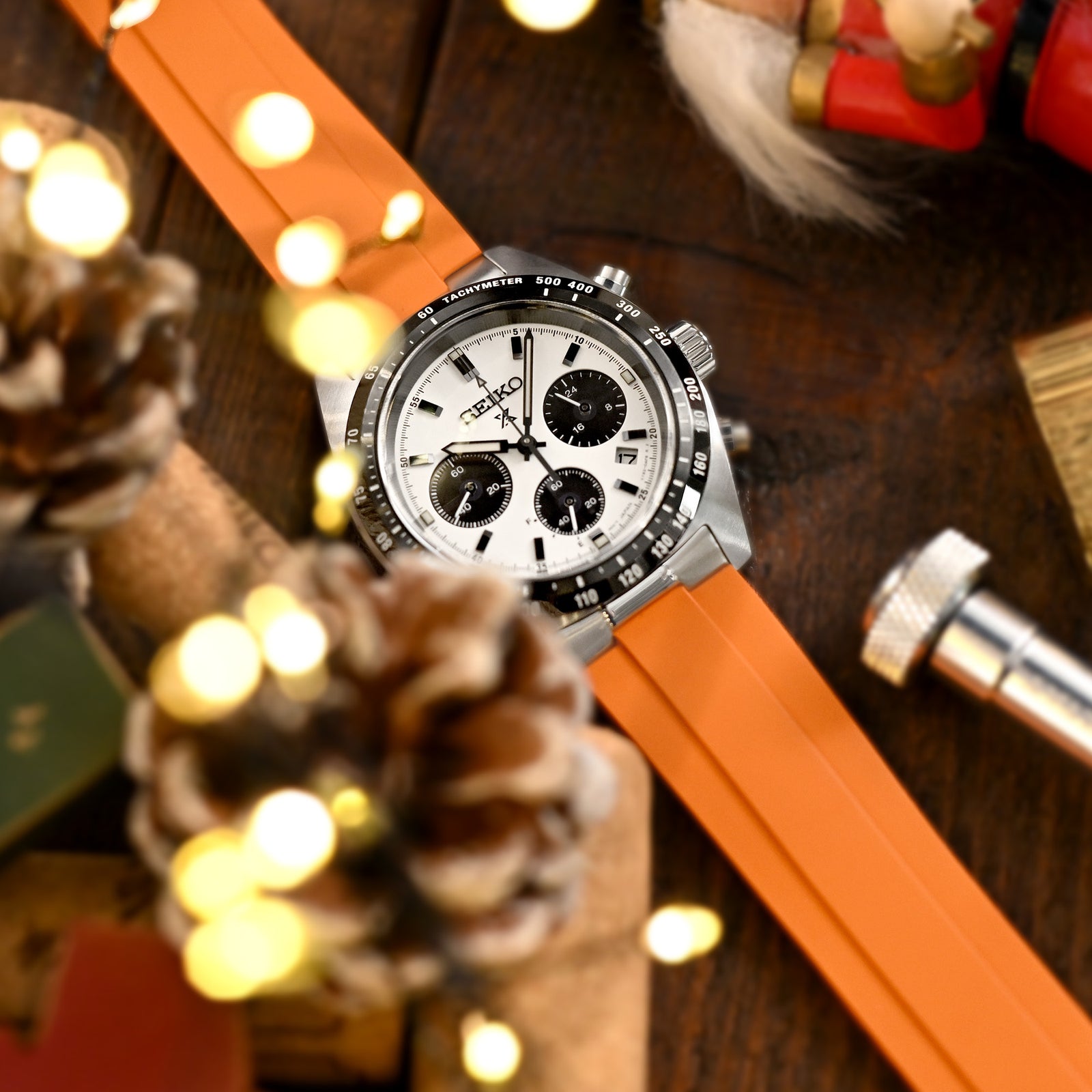 20mm Crafter Blue - MX03-813 Orange FKM Rubber Strap With End Links For Seiko Speedtimer SSC813  Strapcode Watch Bands