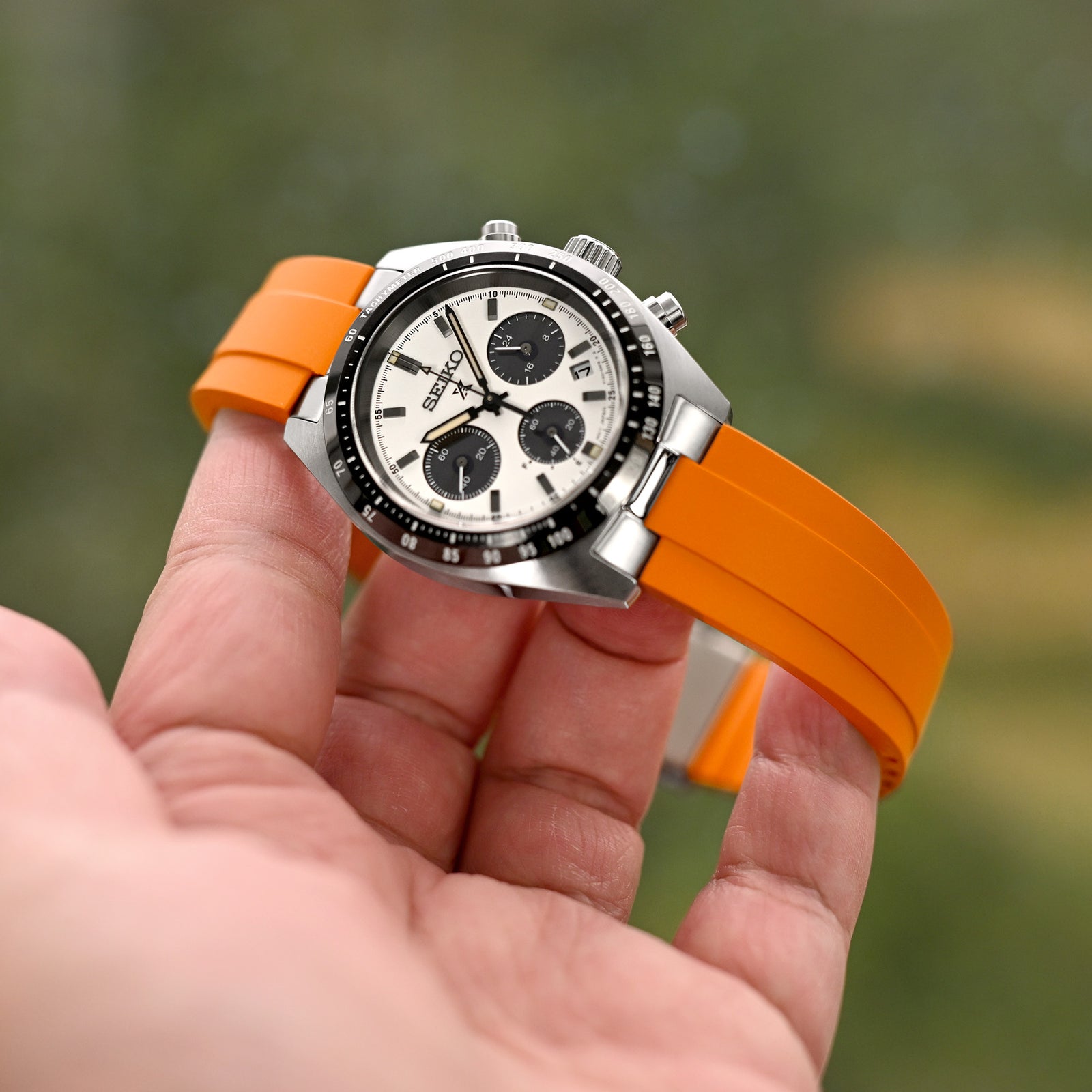 20mm Crafter Blue - MX03-813 Orange FKM Rubber Strap With End Links For Seiko Speedtimer SSC813  Strapcode Watch Bands