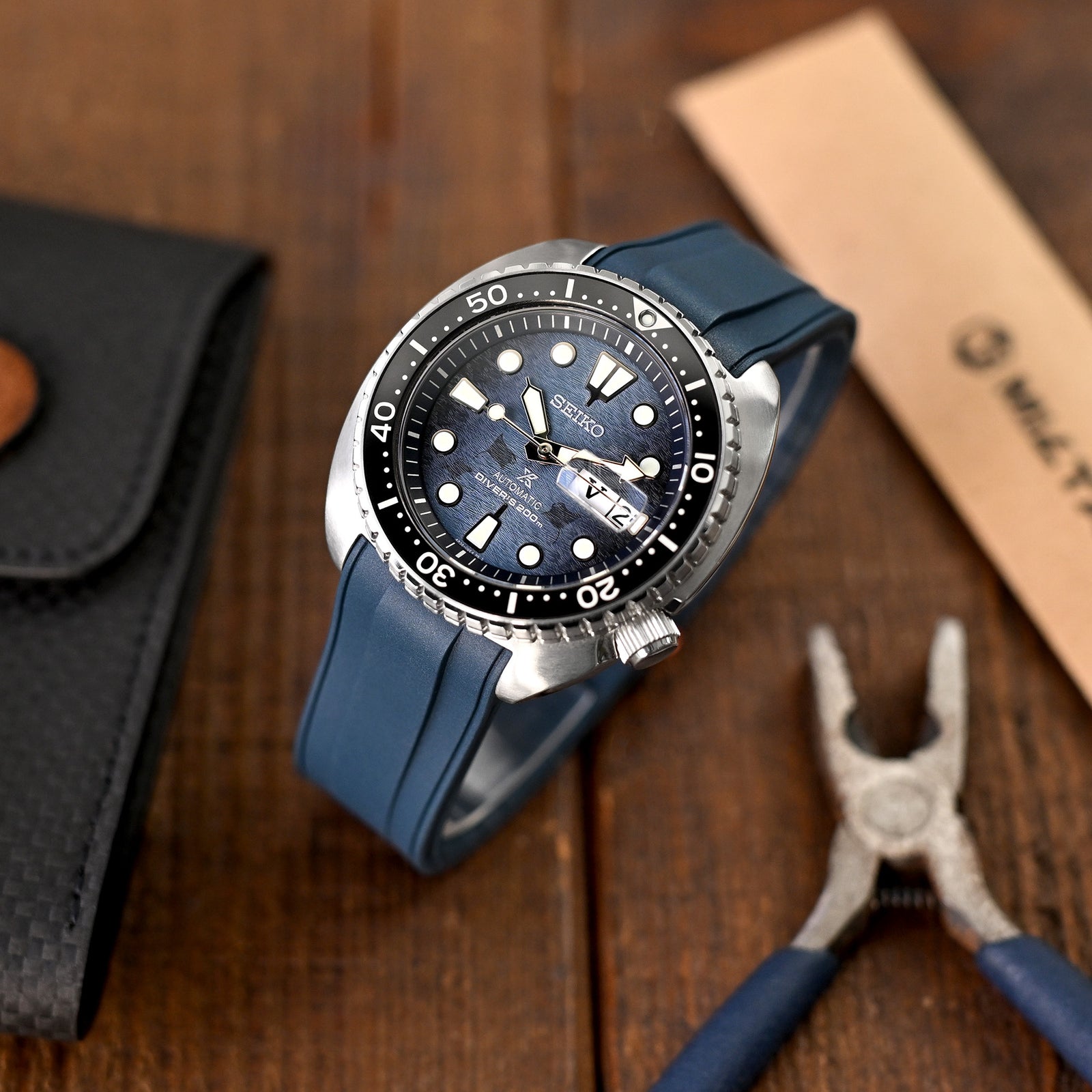 StrapXPro - STX1A Rubber Strap for Seiko Prospex New Turtles SRP777 and King Turtles SRPF77, Navy Blue