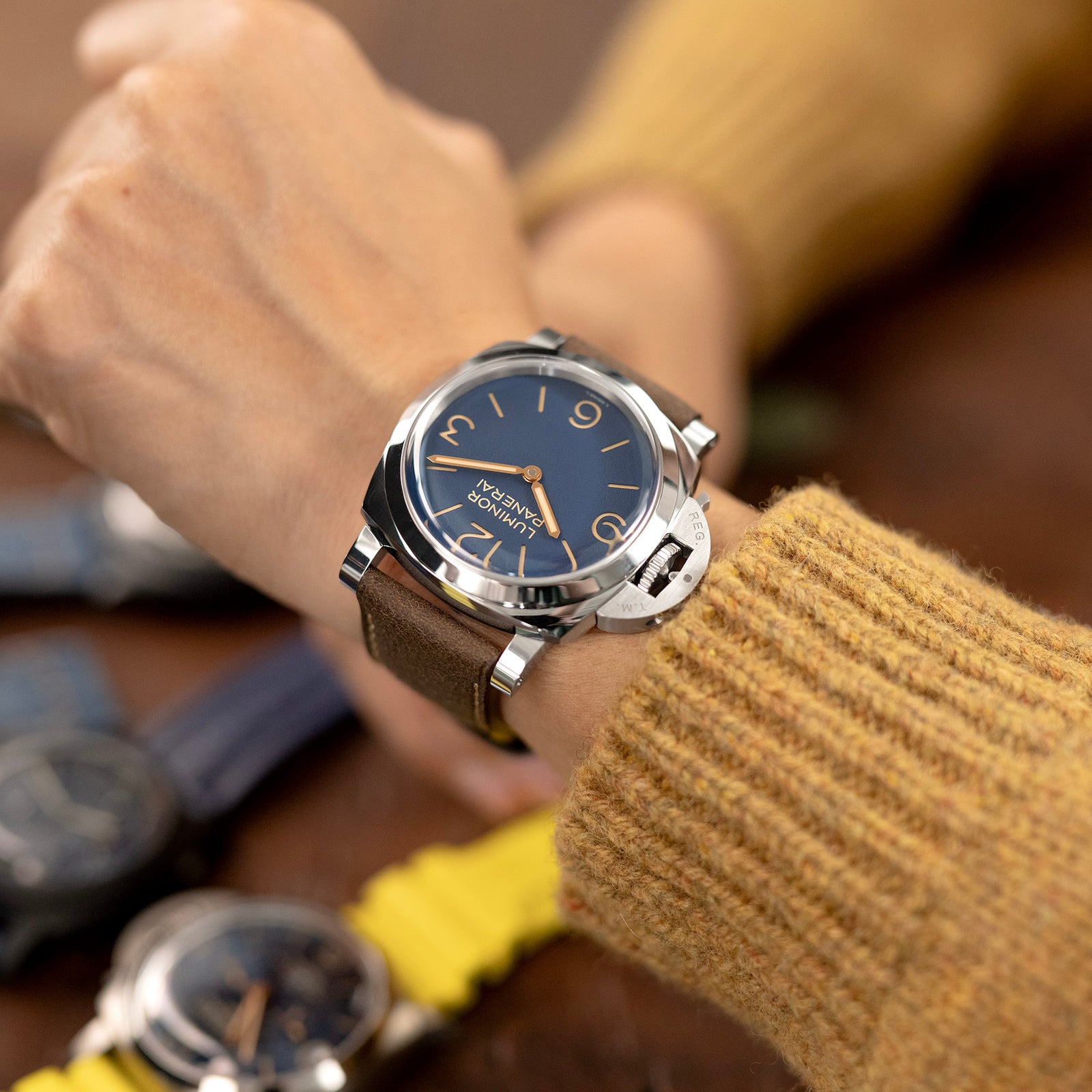 Pam Collection, Dark Brown Italian Leather Watch Strap for Panerai, Beige Stitching Strapcode watch bands