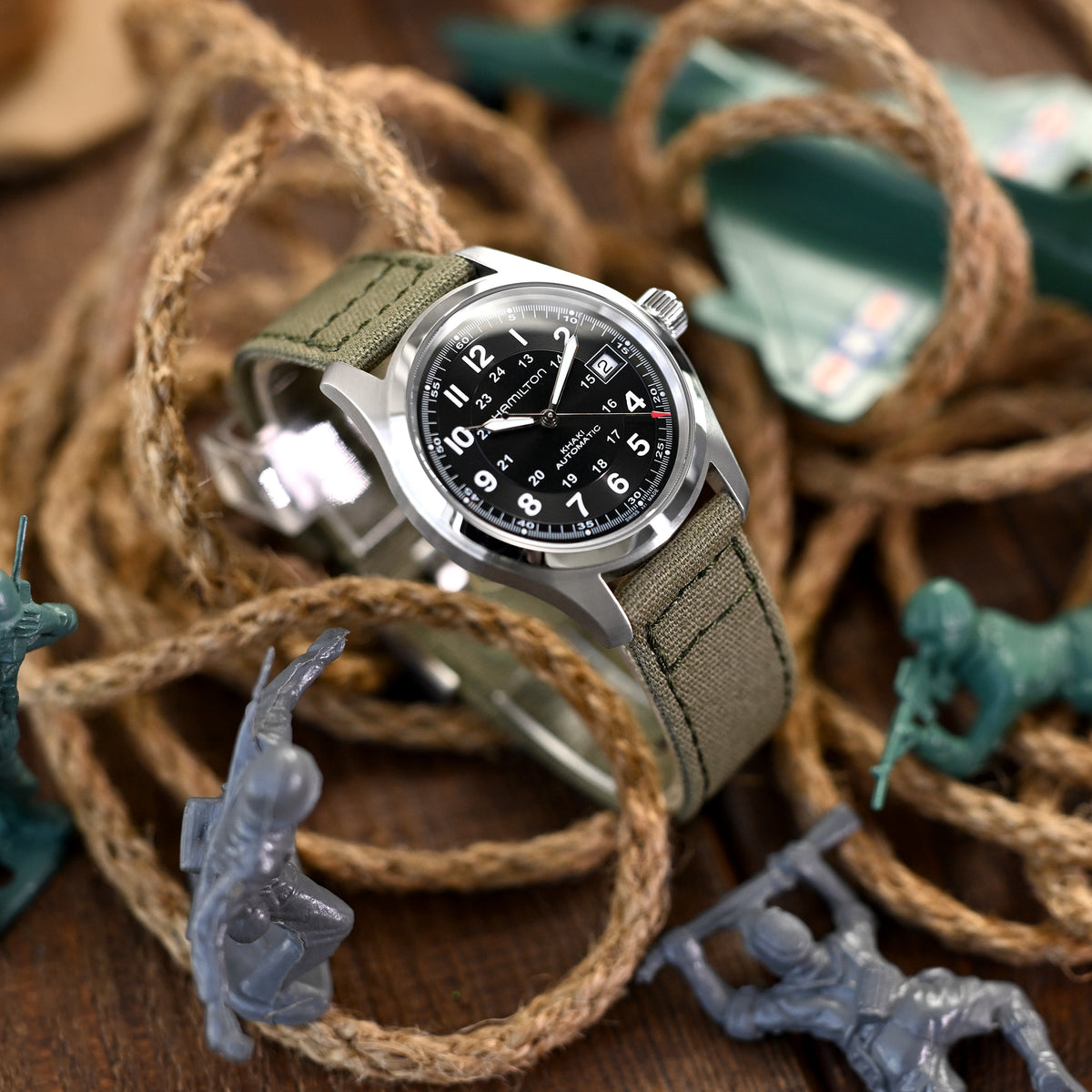 Straight Quick Release Canvas Watch Strap in Military Green, 20mm or 22mm