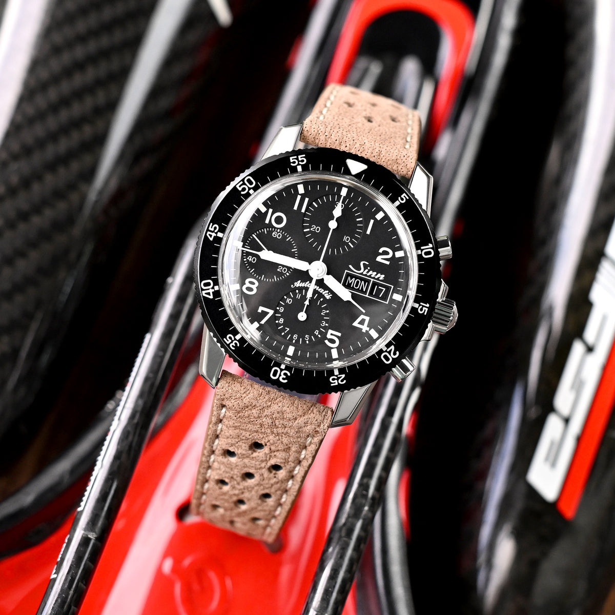 20mm or 22mm MiLTAT Genuine Calf Light Sandy Brown Nubuck Watch Strap, Beige Stitching