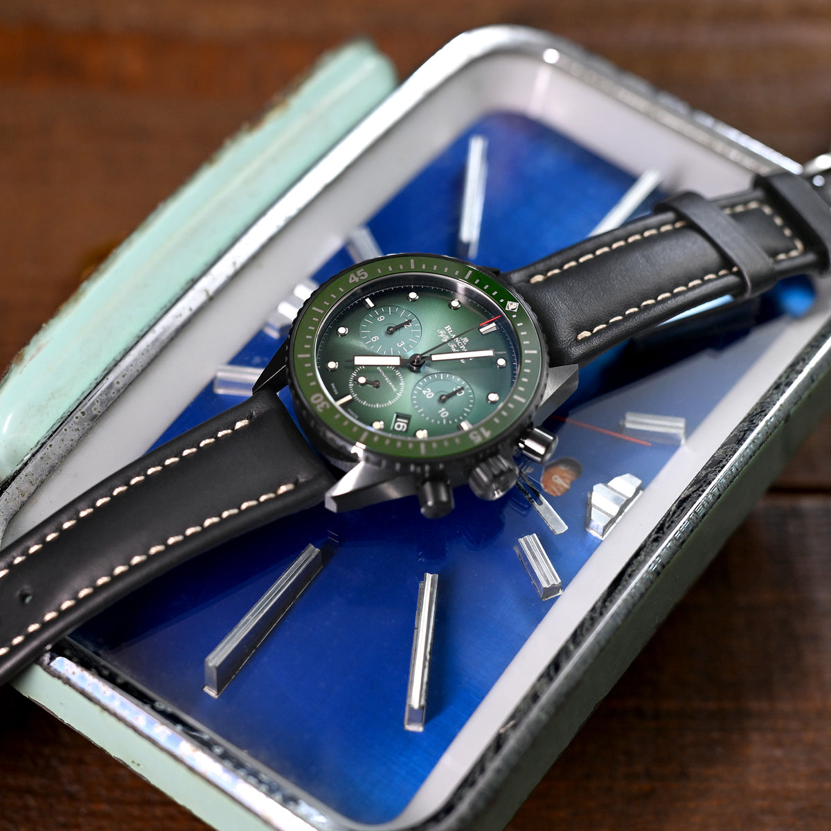 Aviator Style Quick Release Black French Leather Watch Band 19mm, 20mm, 22mm or 23mm