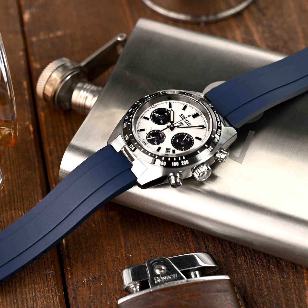 20mm Crafter Blue - MX03-813 Blue FKM Rubber Strap With End Links For Seiko Speedtimer SSC813