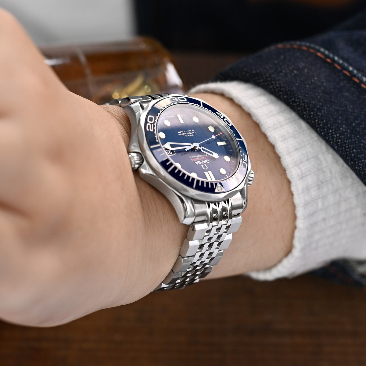 20mm Asteroid Watch Band for Omega Seamaster 41mm, 316L Stainless Steel Brushed and Polished V-Clasp