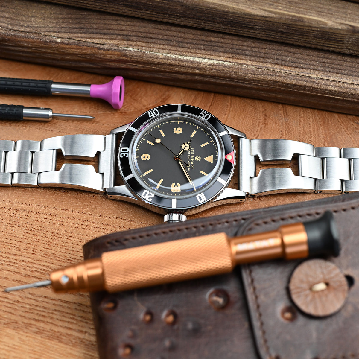 22mm Retro Shaver Blade QR Watch Band Straight End Quick Release, 316L Stainless Steel Brushed V-Clasp