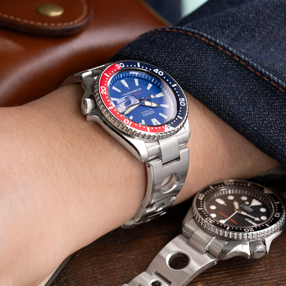 22mm Rollball Uhrenarmband für Seiko SKX007 SKX009 SKX011, Edelstahl - Gebürstet, V Diver Schließe
