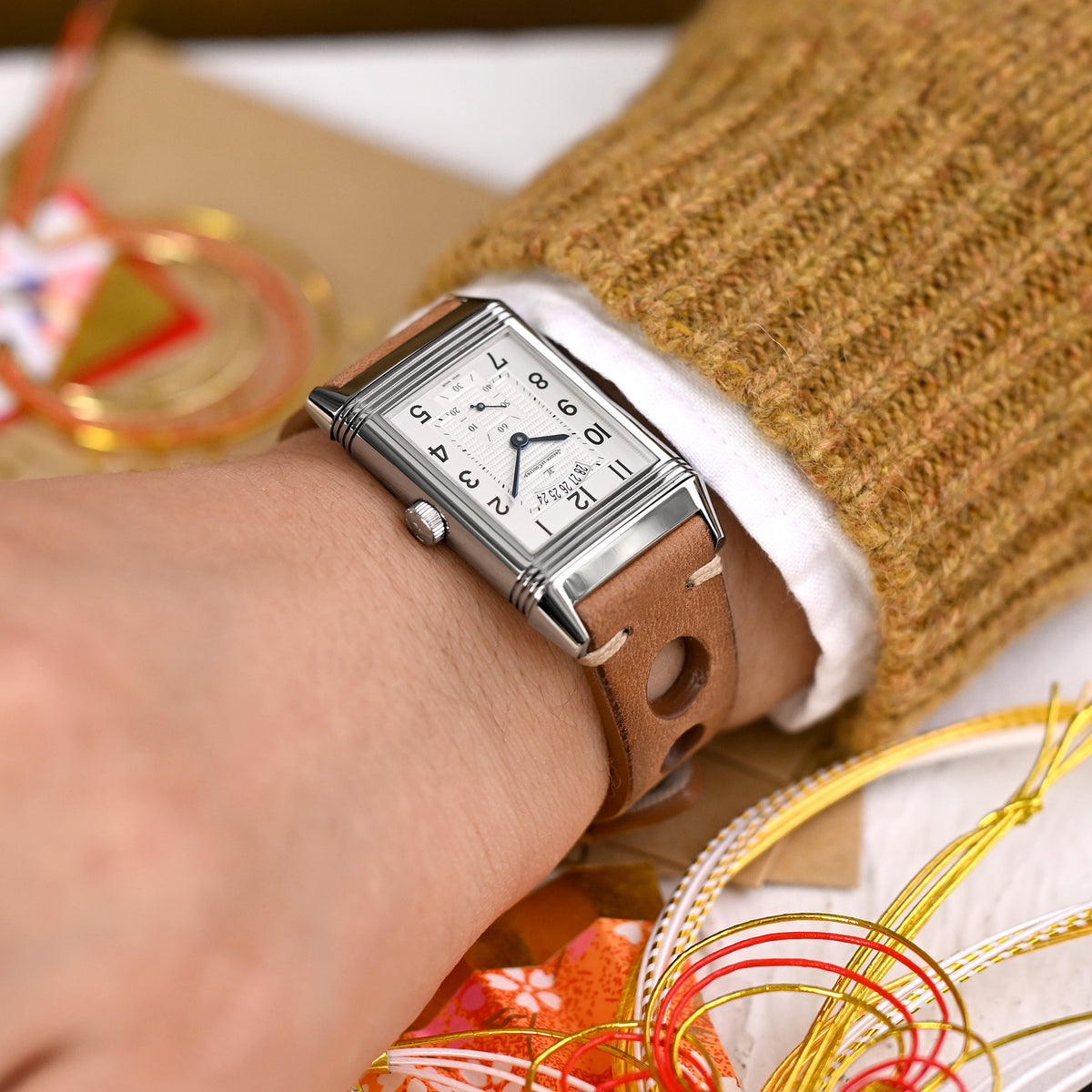 Q.R. 22mm Brown Leather Italian Handmade Racer Watch Band, Beige St.