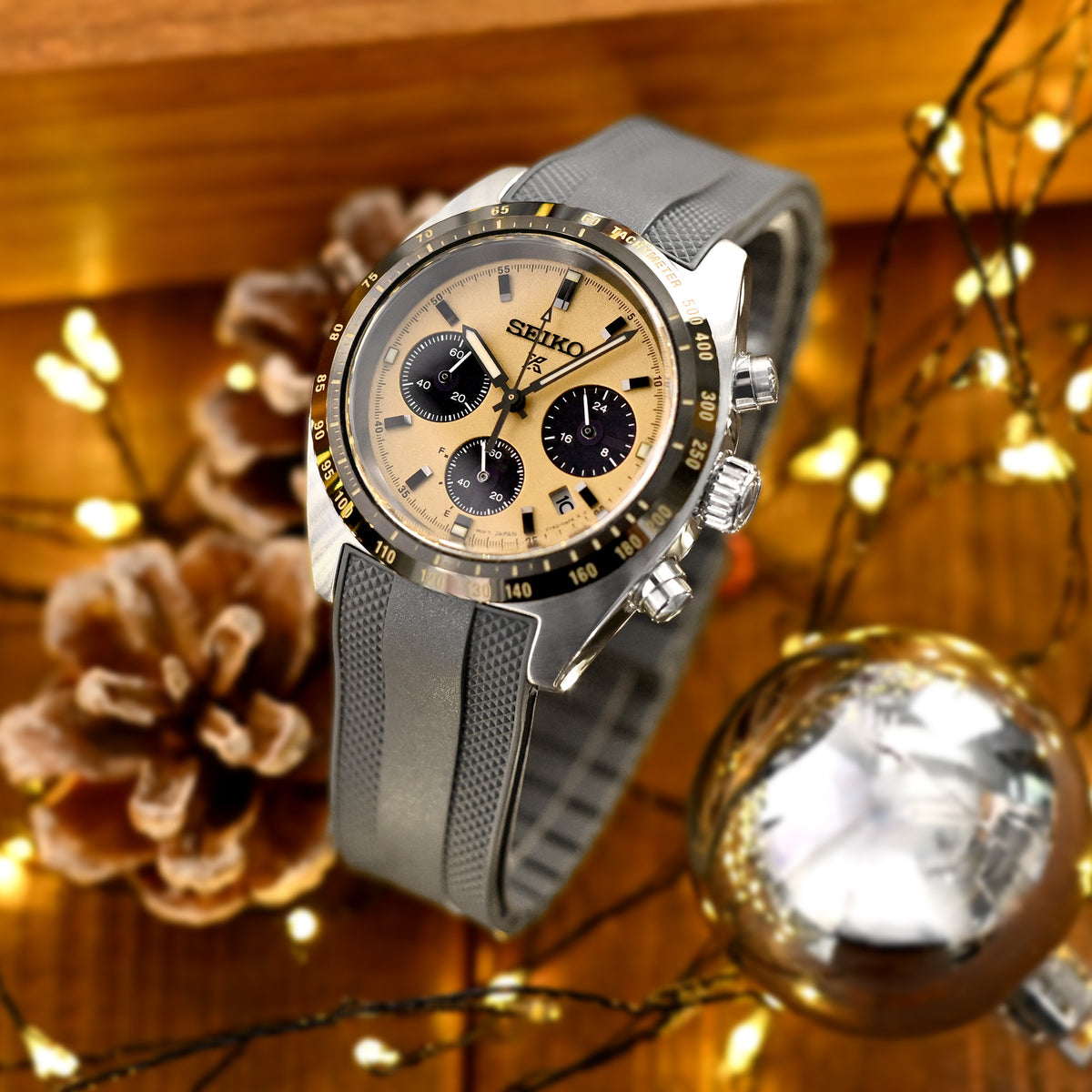 StrapXPro - Grey SMX03A Rubber Strap compatible with Seiko Speedtimer SSC813 Series