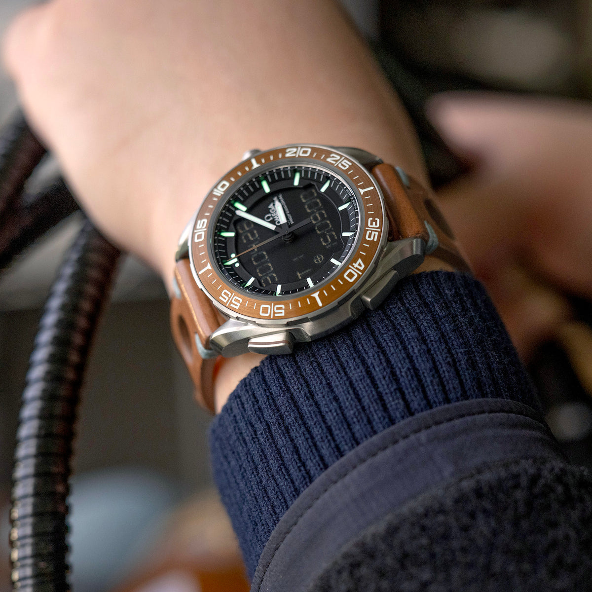 Q.R. 20mm Brown Leather Italian Handmade Racer Watch Band, Blue St.