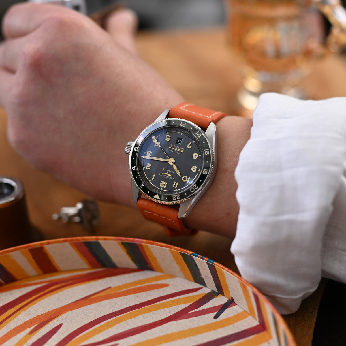 Pam Collection, Orange French Crafted Barenia Leather Watch Strap for Panerai, Beige Stitching