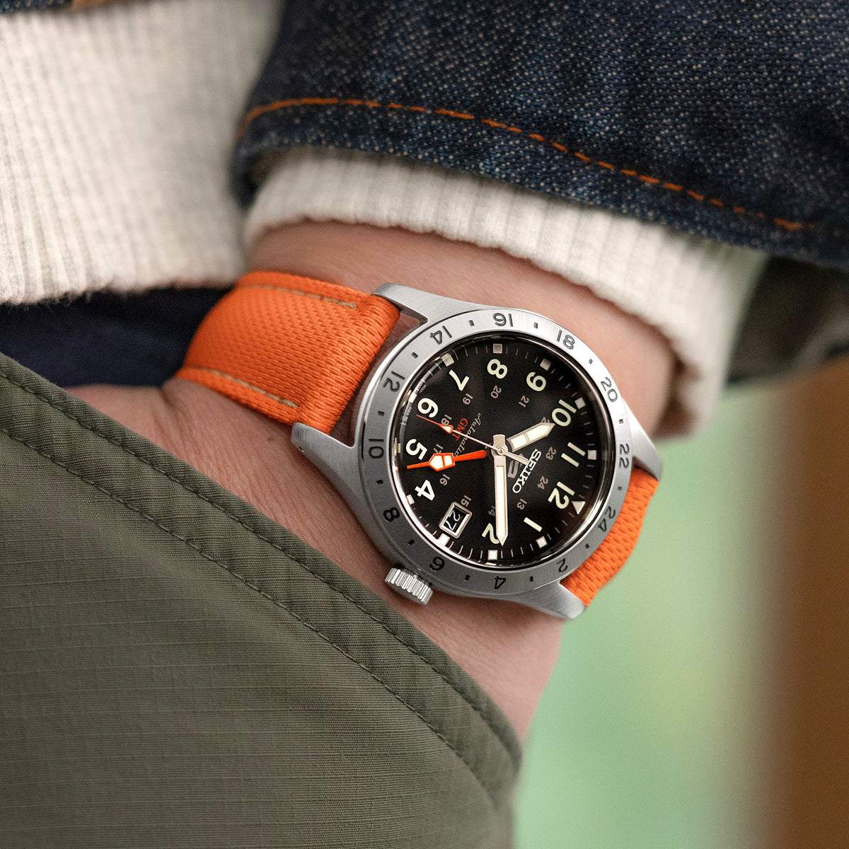 FKM39 Orange Faltschließe FKM Kautschuk Uhrenarmband mit beiger Naht, 20mm oder 23mm