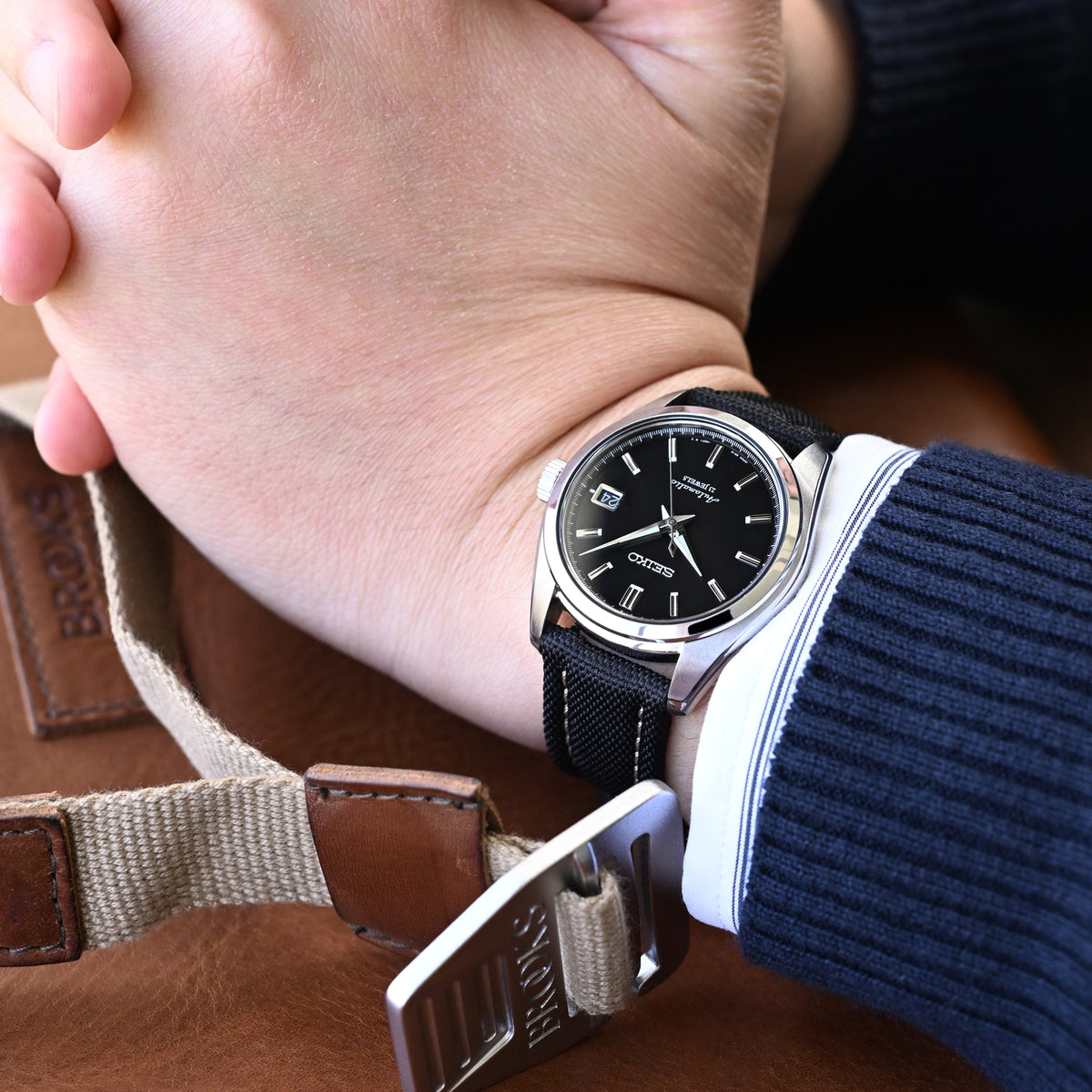 Aviator Style Black Canvas Quick Release Watch Band, 20mm or 22mm