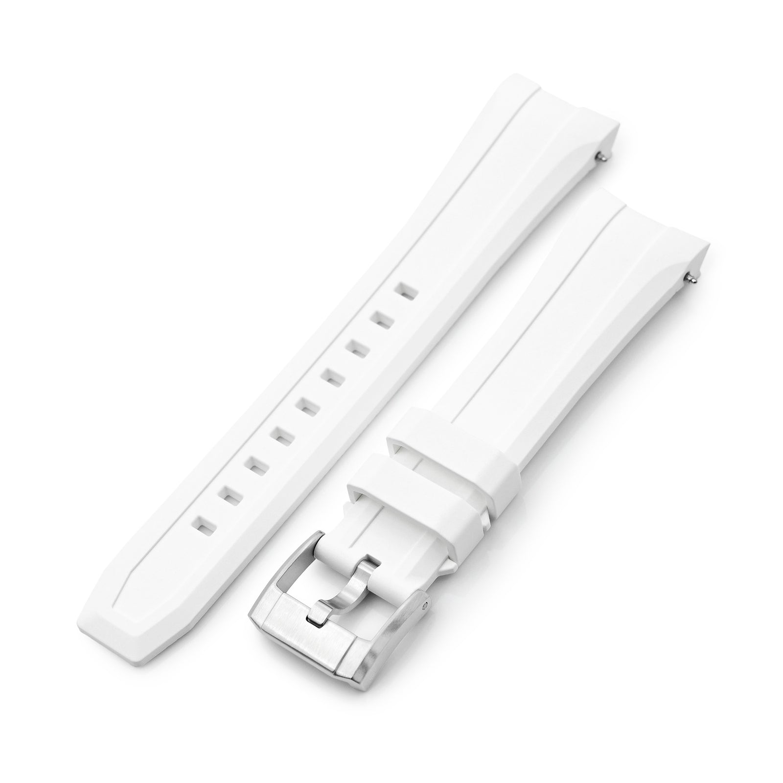 Wheels FKM Watch Band for Orient Kamasu, 22mm White Rubber Quick Release Curved End Strapcode watch bands