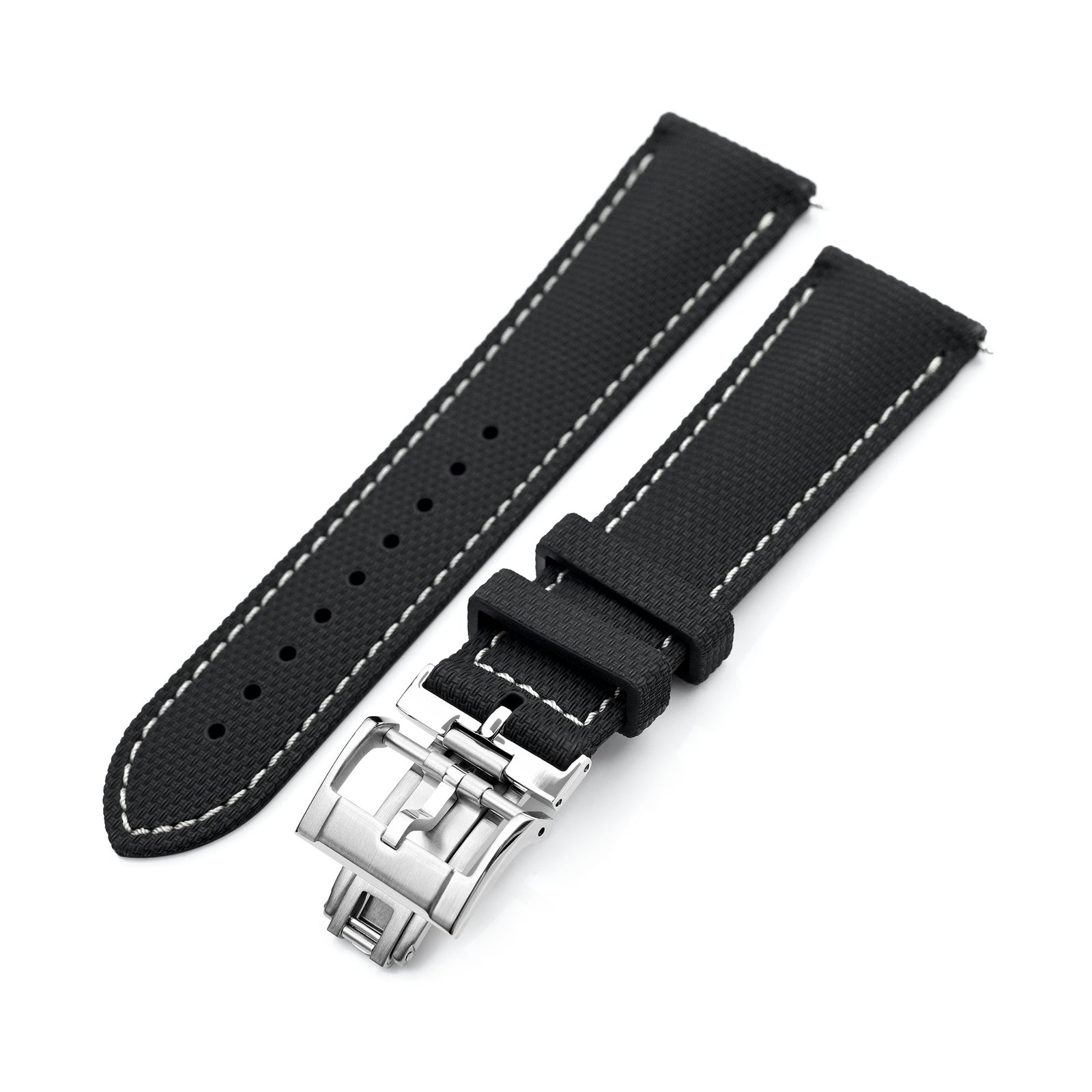 FKM39 Black Deployment FKM Rubber Watch Band Beige Stitch, 18mm to 23mm Strapcode watch bands