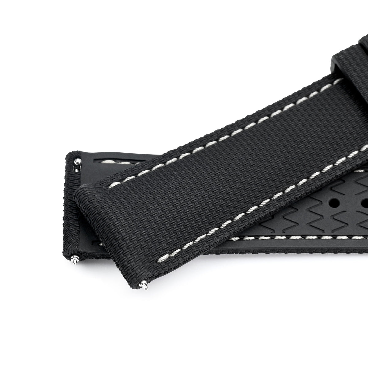 FKM39 Black Deployment FKM Rubber Watch Band Beige Stitch, 18mm to 23mm Strapcode watch bands