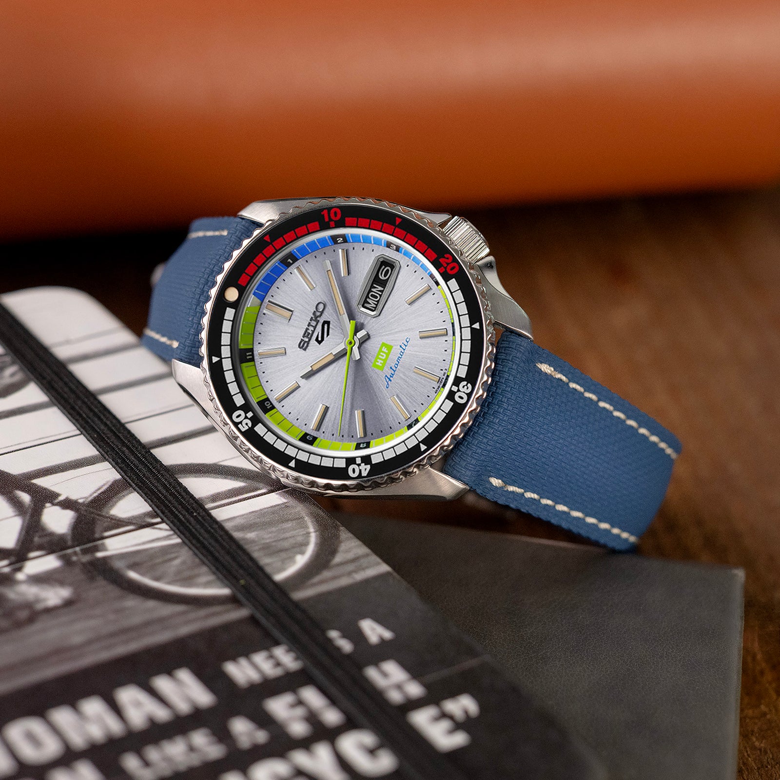 FKM39 Navy Blue Deployment FKM Rubber Watch Band Beige Stitch,Strapcode watch bands