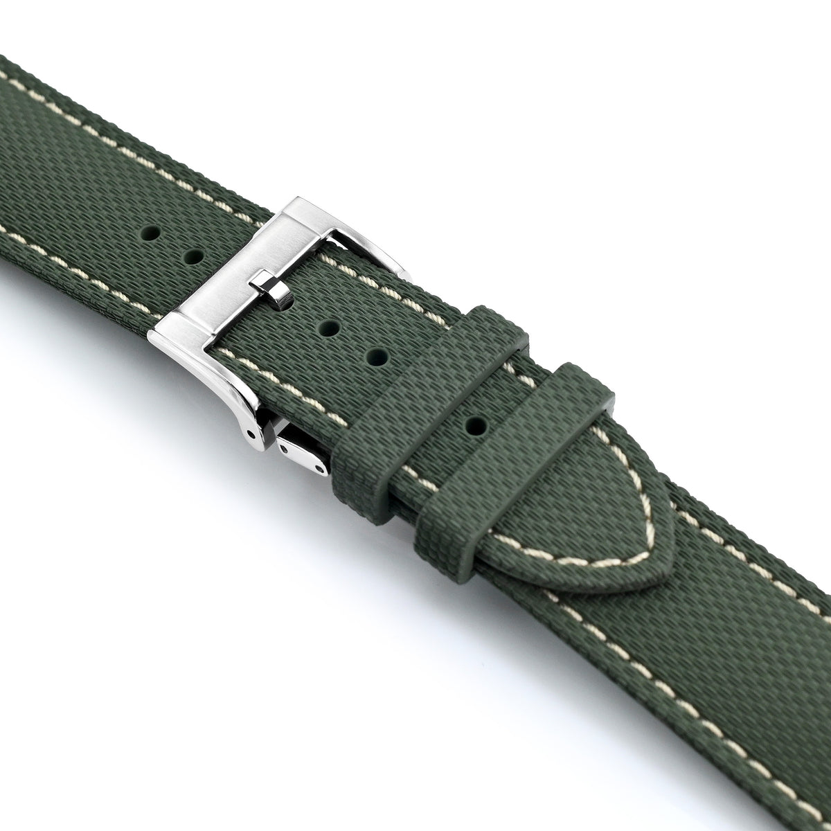 FKM39 Green Deployment FKM Rubber Watch Band Beige Stitch, 20mm or 23mmStrapcode watch bands