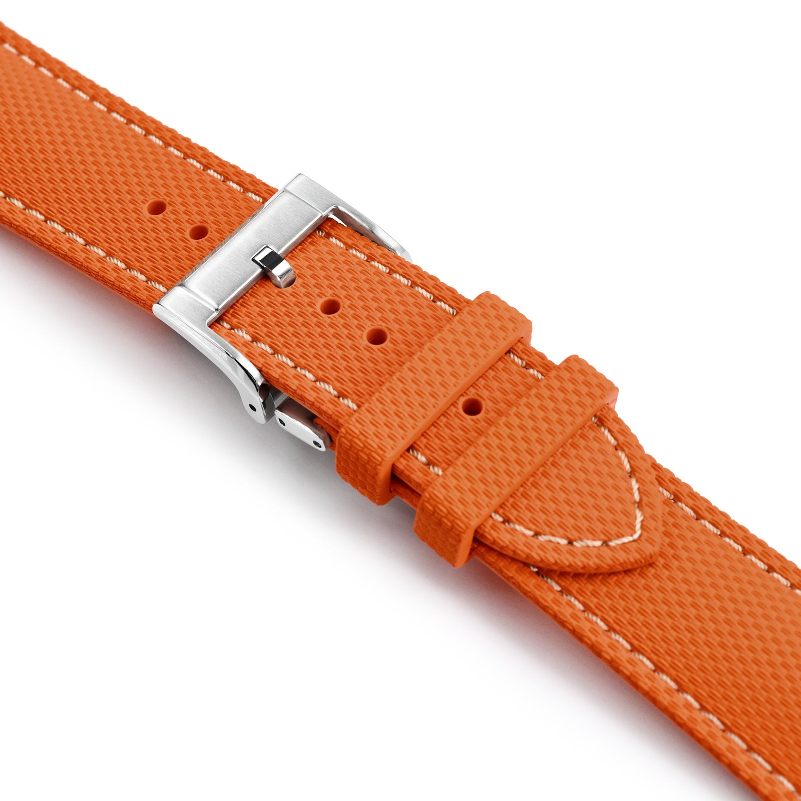 FKM39 Orange Deployment FKM Rubber Watch Band Beige Stitch, 20mm or 23mmStrapcode watch bands