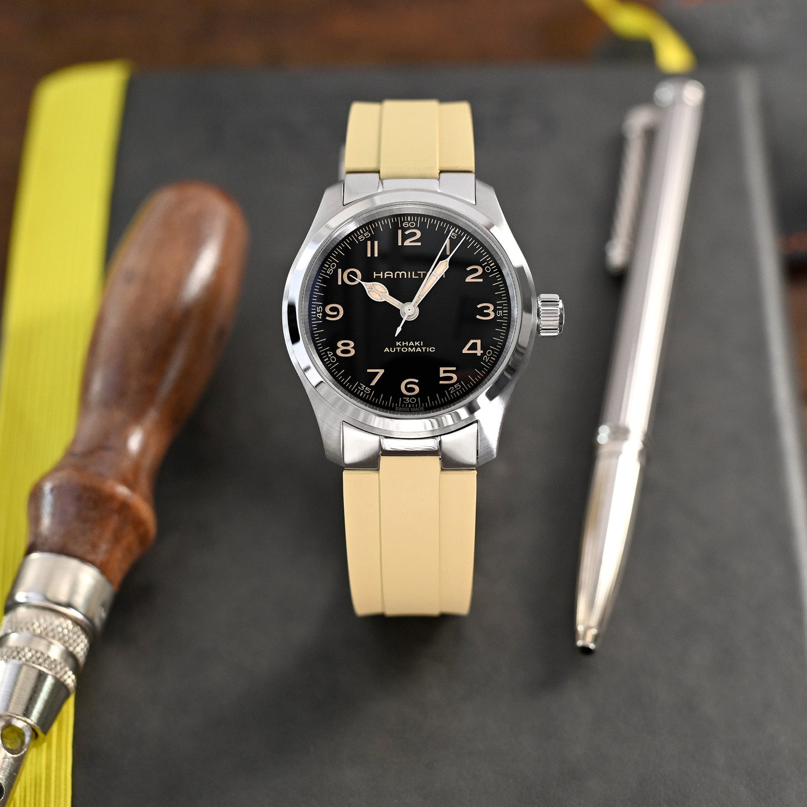 20mm Crafter Blue - MX03-733 Khaki FKM Rubber Strap With End Links compatible with Hamilton Khaki Field 38mm Strapcode watch bands