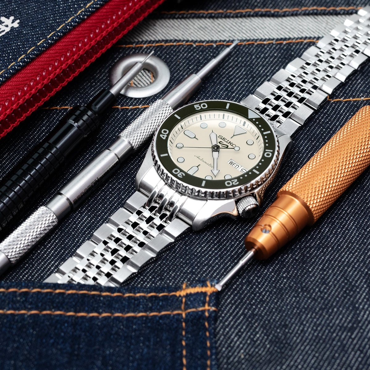 Bracciale Asteroid in Acciaio Inox 20mm per Seiko 5 Sports 38mm SRPK29 SRPK31 SRPK33 SRPM07