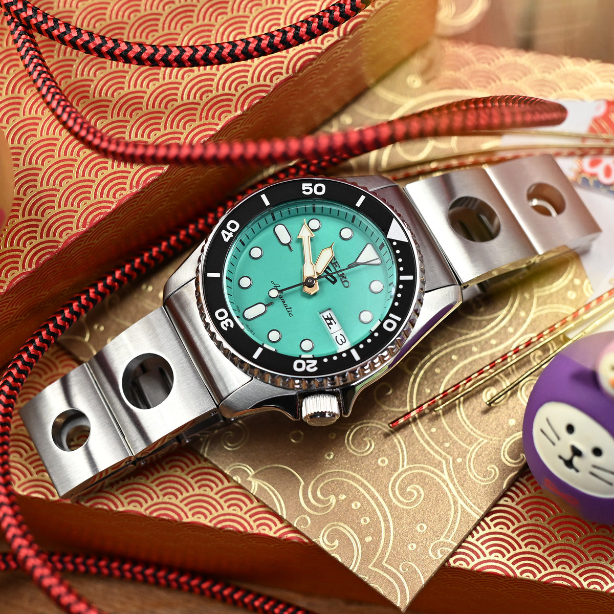 20mm Rollball II Uhrenarmband für Seiko 5 Sports 38mm SRPK29 SRPK31 SRPK33 SRPM07, Edelstahl - Gebürstet, Baton Diver Schließe