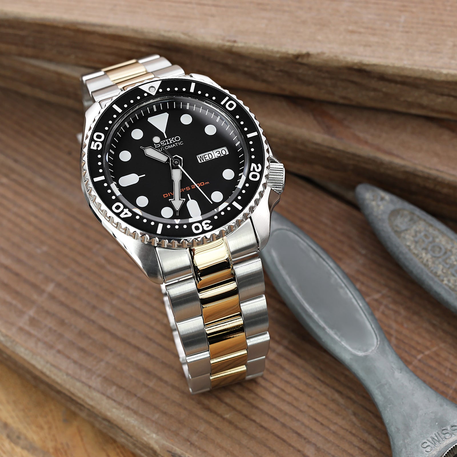 Bracelet en acier inoxydable bicolore 22mm pour Seiko SKX007 SKX009