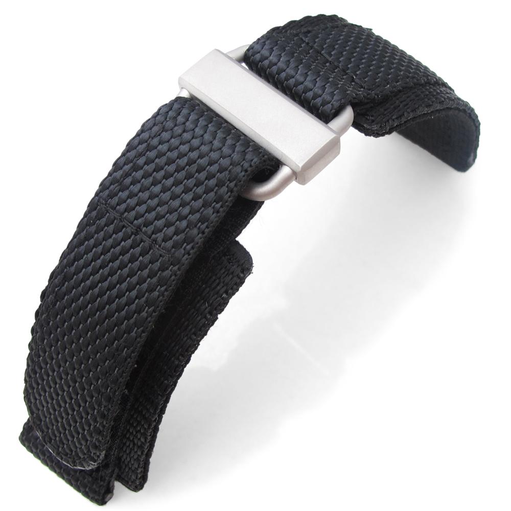 20mm 22mm MiLTAT Honeycomb Black Nylon Hoop and loop Fastener Watch Strap Sandblasted Stainless Buckle XL Strapcode Watch Bands
