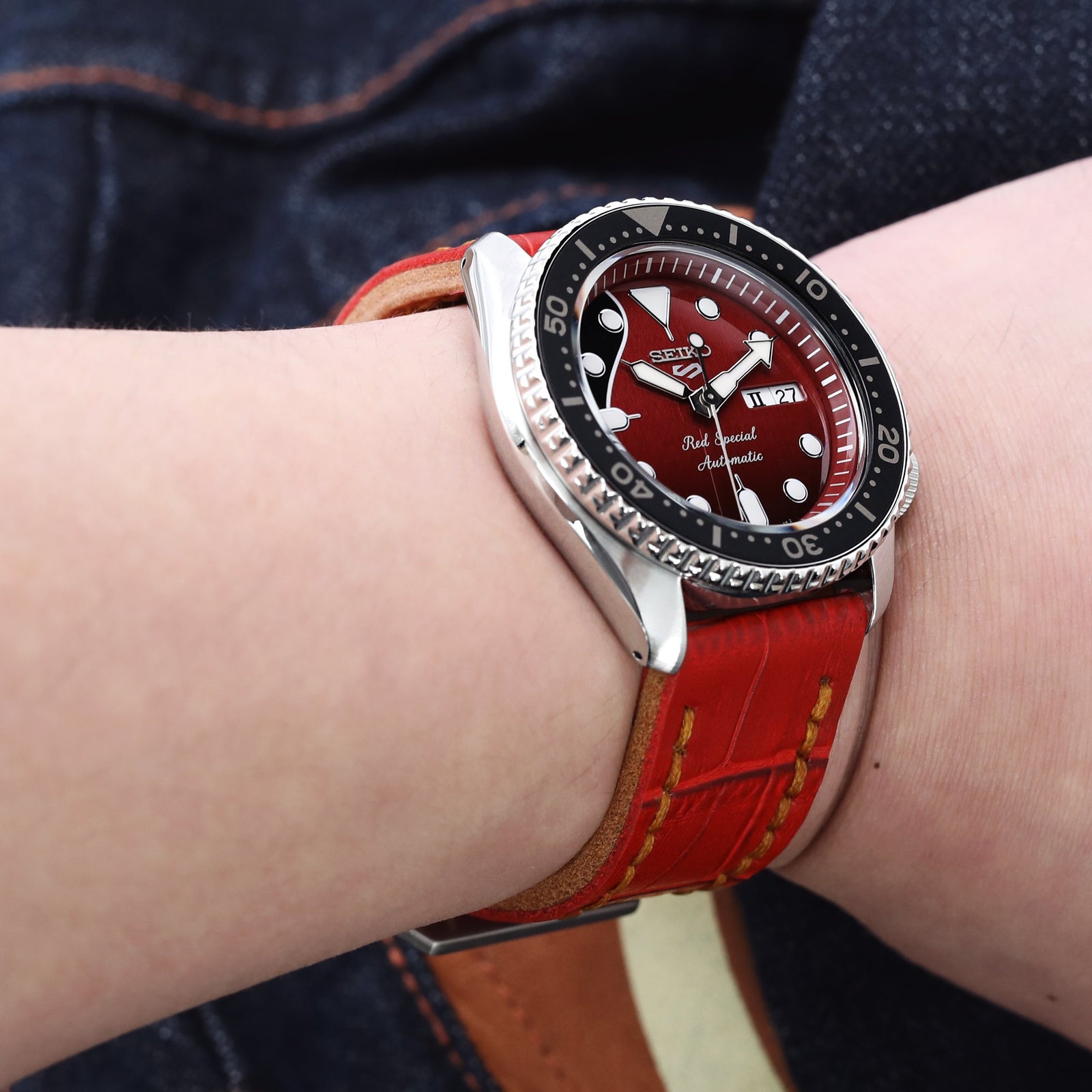 Seiko 5 Sports Brian May Special Edition SRPE83 on Leather watch straps