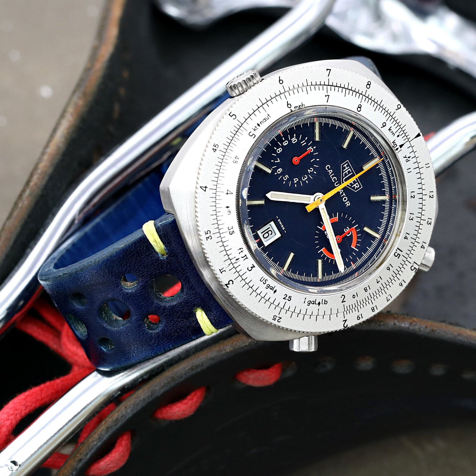 20mm or 22mm MiLTAT Italian Handmade Racer Vintage Jeans Blue Watch Strap Yellow Stitching Strapcode Watch Bands