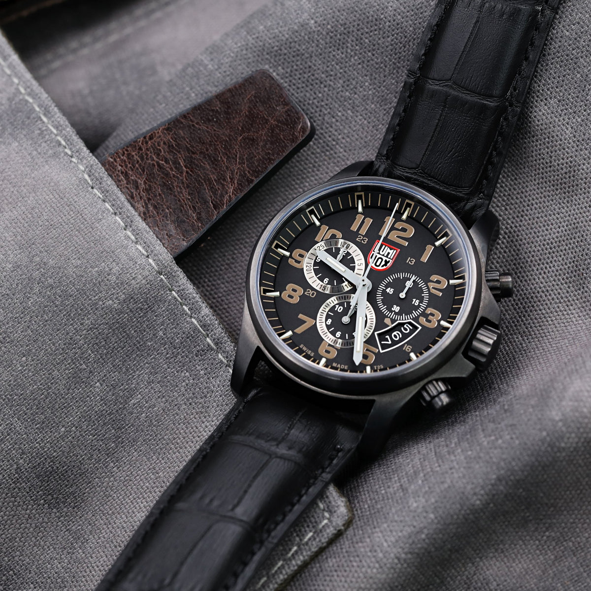 Luminox 1853 Mens Land Atacama Chronograph Black IP Alarm Watch Strapcode Watch Bands