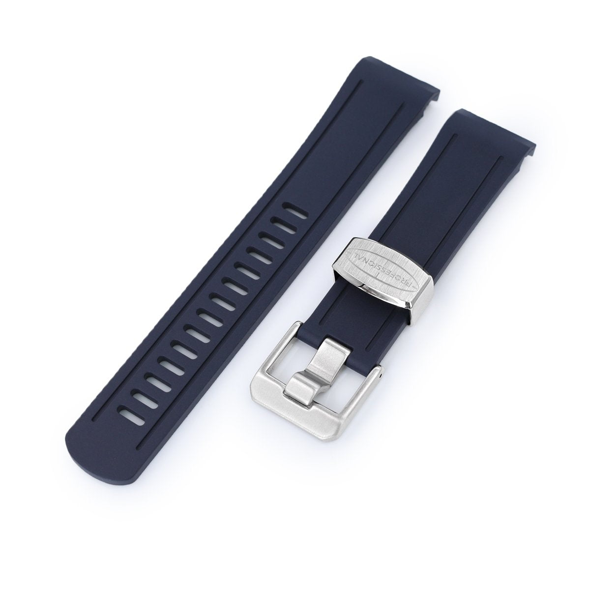 22mm Crafter Blue Navy Blue Rubber Curved Lug Watch Band for Seiko Shogun SBDC007 Strapcode Watch Bands